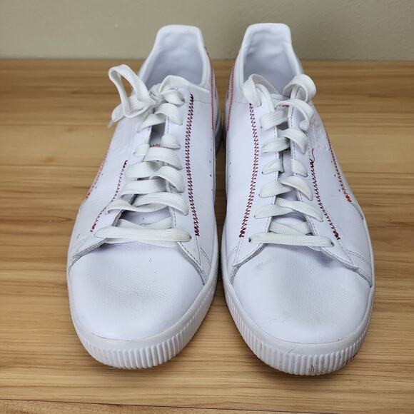 Puma Mens Clyde Zigzag 375888-01 White Leather Lace Up Sneaker Shoes Size 14 - Picture 2 of 8